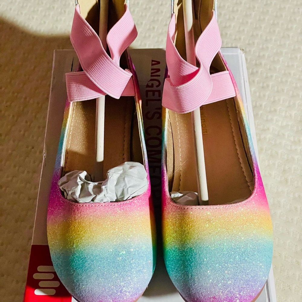 Gracy Ballet Mary Jane Ballerina Flats Rainbow Glitter 4